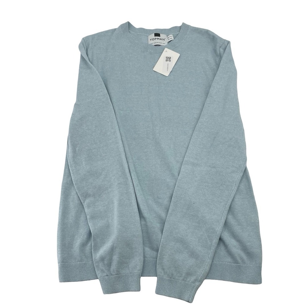 Topman Men's Sweater Crewneck Light Blue 100% Cotton Medium